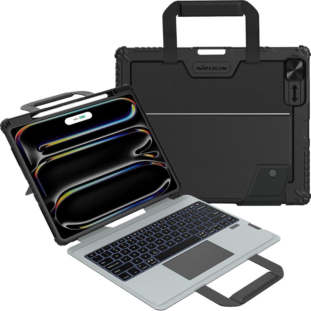 Nillkin Magic Keyboard Case for iPad Pro 13 inch M4 2024, Handheld Case for iPad Pro 13 inch 2024 with Keyboard, Pencil Holder, Large Trackpad, 7 Colors Backlit, Camera Protection, Black