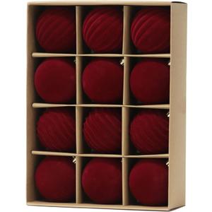 Senjie 3.15inch Burgundy Velvet Christmas Ornaments Balls Flocked Christmas Tree 12PCS Plastic Balls Xmas Hanging Ornaments Decoration Red