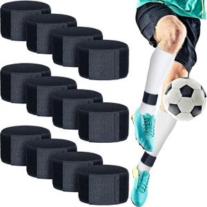 WILLBOND 12 Pcs Soccer Shin Guard Straps for Kids Youth Adult Adjustable Shin Fixed Straps Anti Slip Lightweight Soccers Ankle Guards for Soccer Season Kicking Legging Football Ball Sports, Black