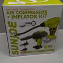 Sun Joe 24V-AJC-AJV-LTE 24V IONMAX High Volume Inflator & Portable Air Compressor Kit, w/ 2.0-Ah Battery + Charger, Storage Bag, 3 Inflation Adapters, and Nozzle Pin Attachments (Green)