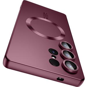 Magnetic for Samsung Galaxy S25 Ultra Case [Compatible with MagSafe][Built-in Camera Lens Protector] Slim Soft Silicone Bumper Shockproof Metallic Luster Phone Shell (Burgundy)