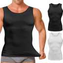 Gotoly Men Compression Shirt Shapewear Slimming Body Shaper Vest Undershirt Tummy Control Tank Top (Large, Black+white 2pcs)