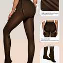 OEAK Womens Fleece Lined Tights Fake Translucent Pantyhose Thermal Opaque High Waisted Winter Legging Footed Sheer Tights