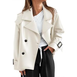 Yousify Womens Textured Faux Leather Jackets Oversized Button Down Motorcycle Clothes Casual Fall Trendy Coat Outerwear, Large