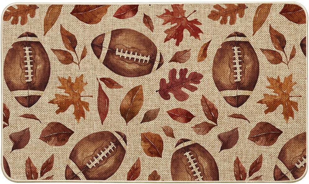 Artoid Mode Rugby Maple Leaves Football Fall Doormat, Autumn Home Decor Low-Profile Switch Rug Door Mat Floor Mat for Indoor Outdoor 17x29 Inch (Beige)