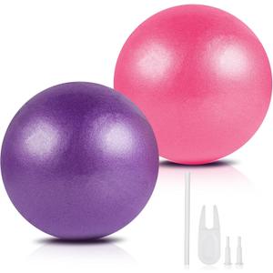 Guirnd Pilates Ball 2P, 9 Inch Workout Ball for Women Men Kid Toddler, Small Exercise Ball with Pump for Physical Therapy, Stability, Stretching, Barre, Yoga, Core(Pink & Purple)