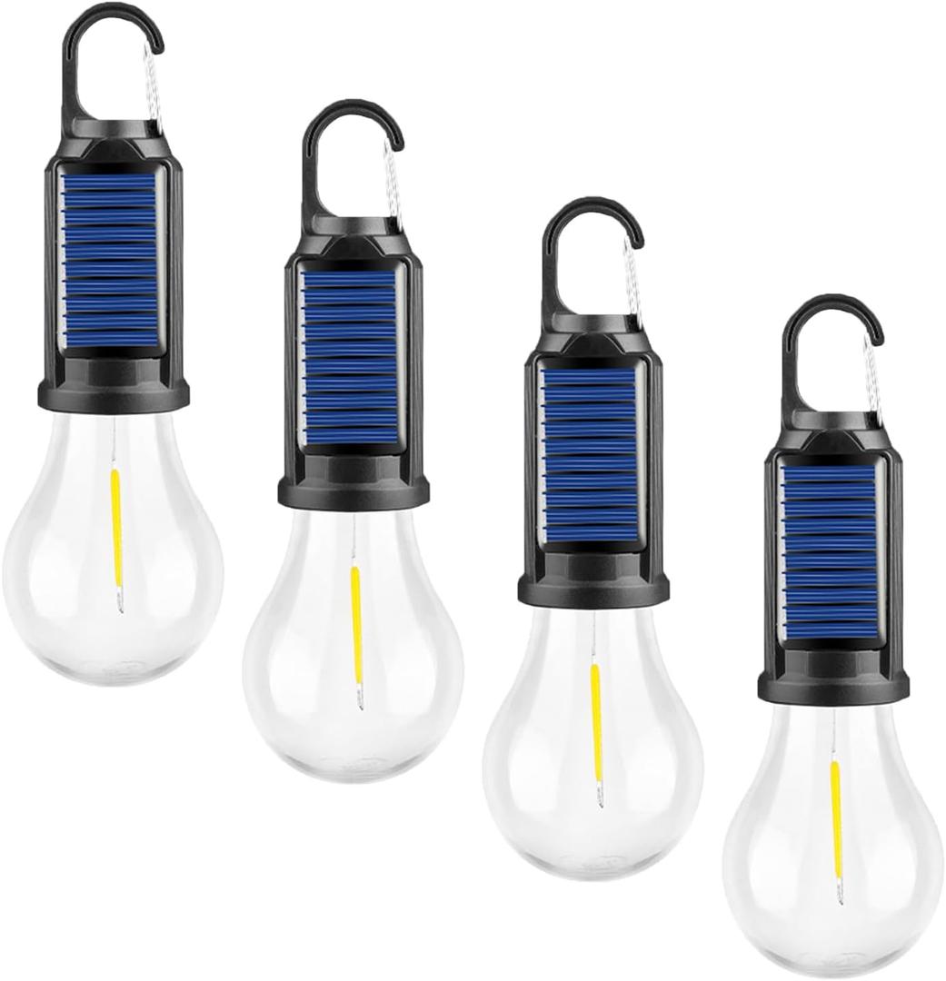 Solar Tent Camping Light Bulb Rechargeable Portable LED Camping Lantern3 Lighting Modes Tungsten Light Tent Lamp with Clip Hook for Camping, Hiking, Backpacking, Emergency Outage (T01)