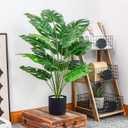 Der Rose 28" Black Pot Fake Monstera Plants, Large Artificial Potted Plants for Indoor & Outdoor Floor Front Porch Modern Decor