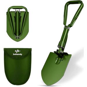18.5" Folding Shovel, Tri-Fold Collapsible Shovel for Car, Camping Shovel, Military Entrenching Tool for Gardening, Camping, Digging Dirt, Sand, Snow, Off Road, Portable Car Emergency kit (Olive)