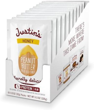 2 Pack Justin's Honey Peanut Butter Squeeze Packs, Gluten-free, Non-GMO, Responsibly Sourced, Pack of 10 (1.15oz each) , Best By: 05/06/2026