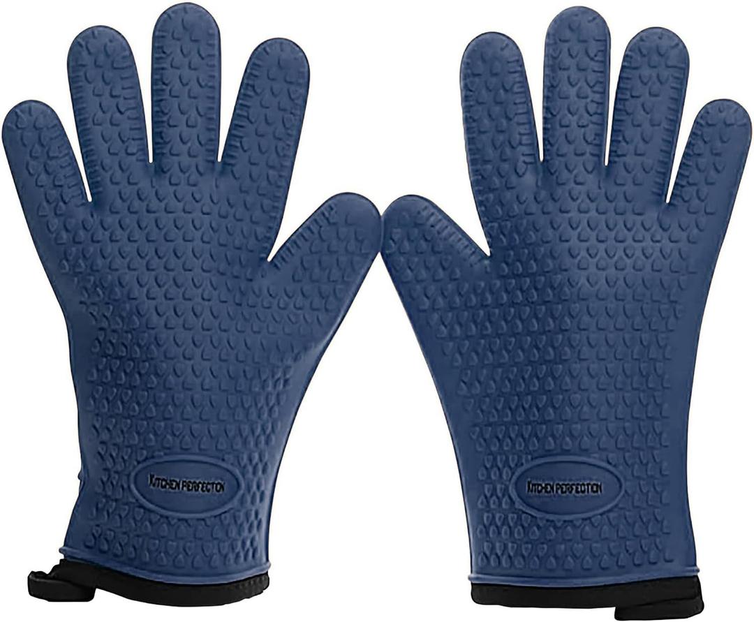 KITCHEN PERFECTION Silicone Smoker Oven Gloves -Extreme Heat Resistant BBQ Gloves -Handle Hot Food Right on Your Smoker Grill Fryer Pit|Waterproof Oven Mitts Grill Gloves |Superior Value Set+3 Bonuses, One Size