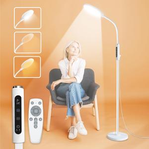PRIMETEK Light Lamp, Dual Control with Remote & Touch Screen, 10000LUX, Adjustable Neck, Multi-Purpose, Portable, LED Light Technology, 5 Color Temperatures & 10 Brightness Levels, UV-Free (White)