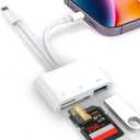 SD Card Reader for iPhone iPad Mac, Digital Camera Adapter to iPhone Lightning & USB C Dual Connector, Trail Camera Memory Card Viewer with SD/Micro SD/USB-A 3 Slot, No App Plug and Play