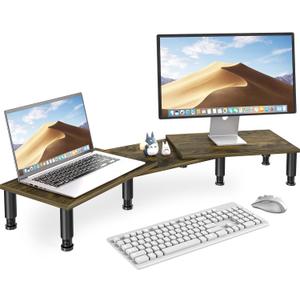 AX WABER Dual Monitor Stand Riser, Monitor Stand with Adjustable Length and Angle, Wood Monitor Stand for Desk, Monitor Riser for 2 Monitors with Storage Space