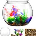1 Gallon Plastic Betta Fish Bowl with 6 Pcs Artificial Plastic Plants and 500g Decorative Gravel, Betta Fish Tank and Decoration Accessories Small Large Bowl Ornaments Starter Kit