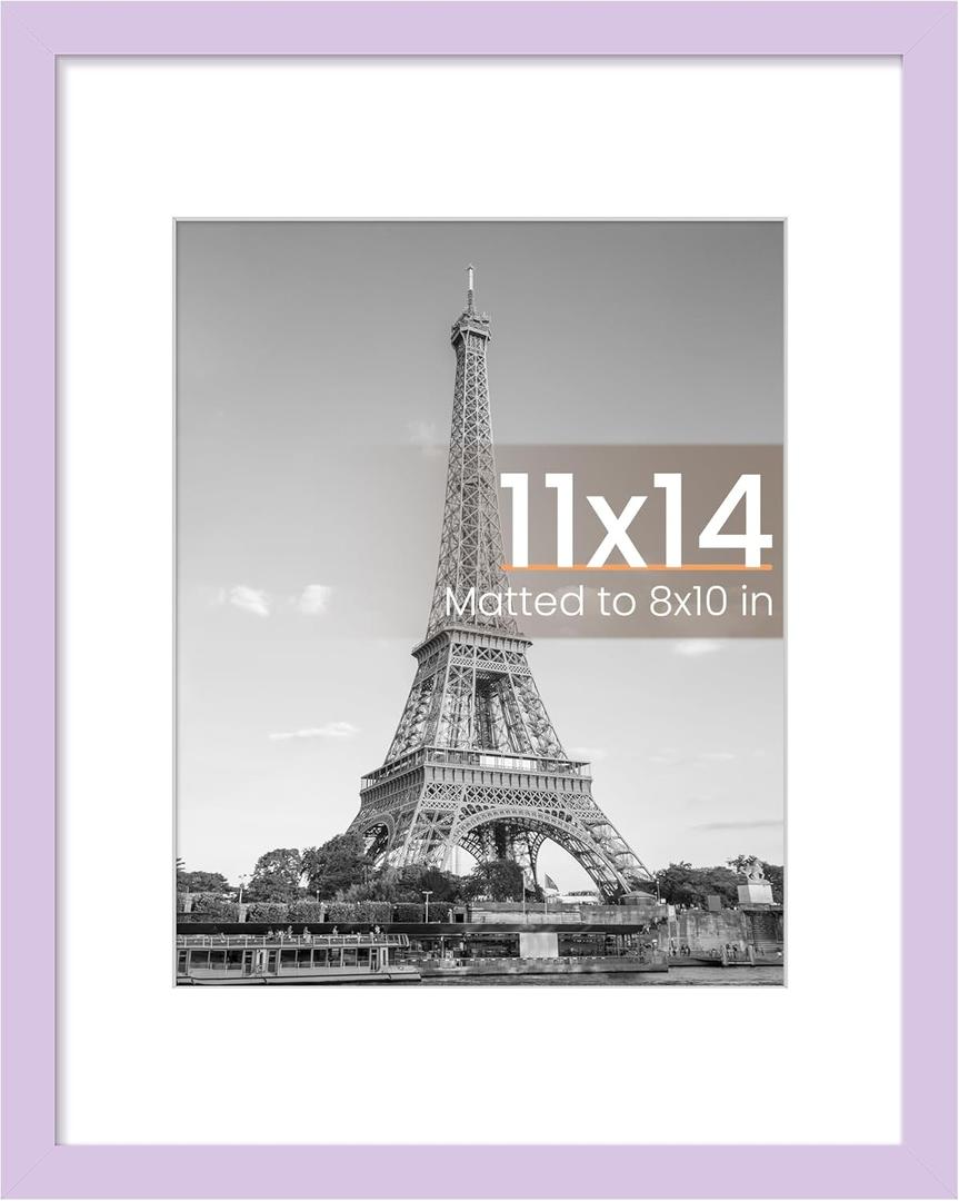 upsimples 11x14 Picture Frame, Display Pictures 8x10 with Mat or 11 x 14 Without, Wall Hanging Photo Frames, Purple, 1 Pack
