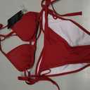 Women Two Piece Bikini Swimsuit Sexy Bathing Suits Halter Triangle Tops String Bikini Sets (Red, S)