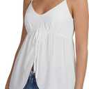 LYANER Women's Spaghetti Straps Sleeveless Split Front Smocked Y2k Babydoll Cami Tops (White, M)