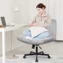 Orange Factory Criss Cross Chair Wheels Wide Cross Legged Office Desk Vanity Chair Comfy Fabric Armless Adjustable Swivel for Home Computer Task (Grey Wheel, Fabric)