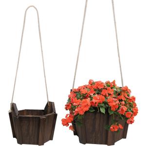 LIQING Hanging Planters for Outdoor Plants & Indoor Use  Gift for Moms, Plant Lovers, Housewarming | Thickened Wood Hanging Baskets for Plants, Adjustable Boho Planter with Flat Base (XL)