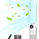 Ocean Loong 38.6” Bladeless Tower Fan & HEPA Air Purifier in One for Bedroom Home Office, 9Speeds & 9H Timer Floor Fan, 90° Oscillating & Tilt Head Air Circulator with Remote, AC68P (Silver)