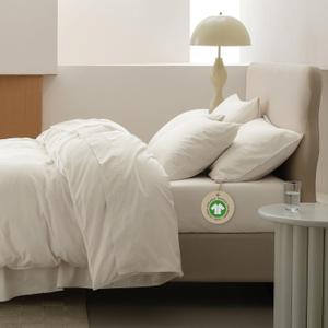 Double Stitch Queen Size Sheet Set of 4, Soft & Breathable Cotton Organic Cotton Queen Sheet Set, Luxury 300 TC Sateen Weave Bed Sheets for All Season,100% GOTS Certified Long Staple Cotton, Ivory (Queen (60" x 80" x 16")