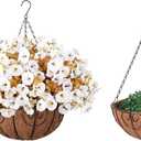 Artificial Fall Flowers Fake Hanging Plants Flowers Basket for Outdoors Autumn Decoration, Silk Morning Glory with Eucalyptus Look Real UV Resistant Faux Flowers for Outside Porch Patio Balcony, White