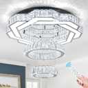 22.5" Crystal Chandeliers Living Room Modern Crystal Ceiling Light LED Ring Round Pendant Light Flush Mount Chandelier for Bedroom Dining Room Entryway (Dimmable)