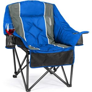 Oversized Camping Chair for Adults - Heavy Duty 400 lbs Padded Folding Chair with Wine Glass Holder, 2 Cup Holders & Side Pockets, Portable Carry Bag for RV, Tailgating, Lawn, Single Seat
