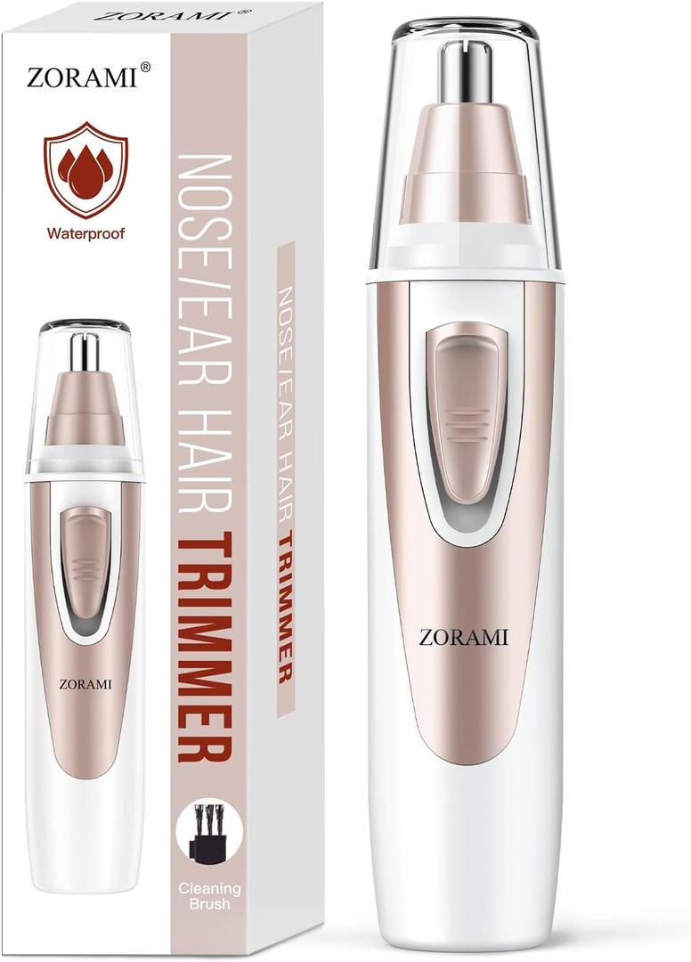 Ear and Nose Hair Trimmer Clipper - 2025 Professional Painless Eyebrow & Facial Hair Trimmer for Men Women, Battery-Operated Trimmer with IPX7 Waterproof, Dual Edge Blades for Easy Cleansing Pink