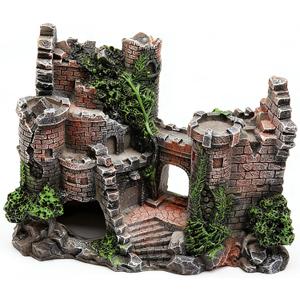Aquarium Resin Castle Decoration, Air Bubbler Stone Cave Hideout House for Betta Fish, Shrimp & Turtles, Fish Tank Ornament Accessories for Breeding, Playing & Resting ，Decorative Bubbling Castle