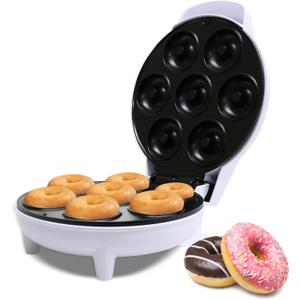 Courant Mini Donut Maker Machine for Holiday, Kid-Friendly, Breakfast or Snack, Desserts & More with Non-stick Surface, Makes 7 Doughnuts, White