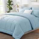 CozyLux Queen Comforter Set Light Blue, 7 Pieces Bed in a Bag, Blue Comforters Queen Size, All Season Bedding Sets with Stitch Quilted Comforter, Flat Sheet, Fitted Sheet, Pillowcases