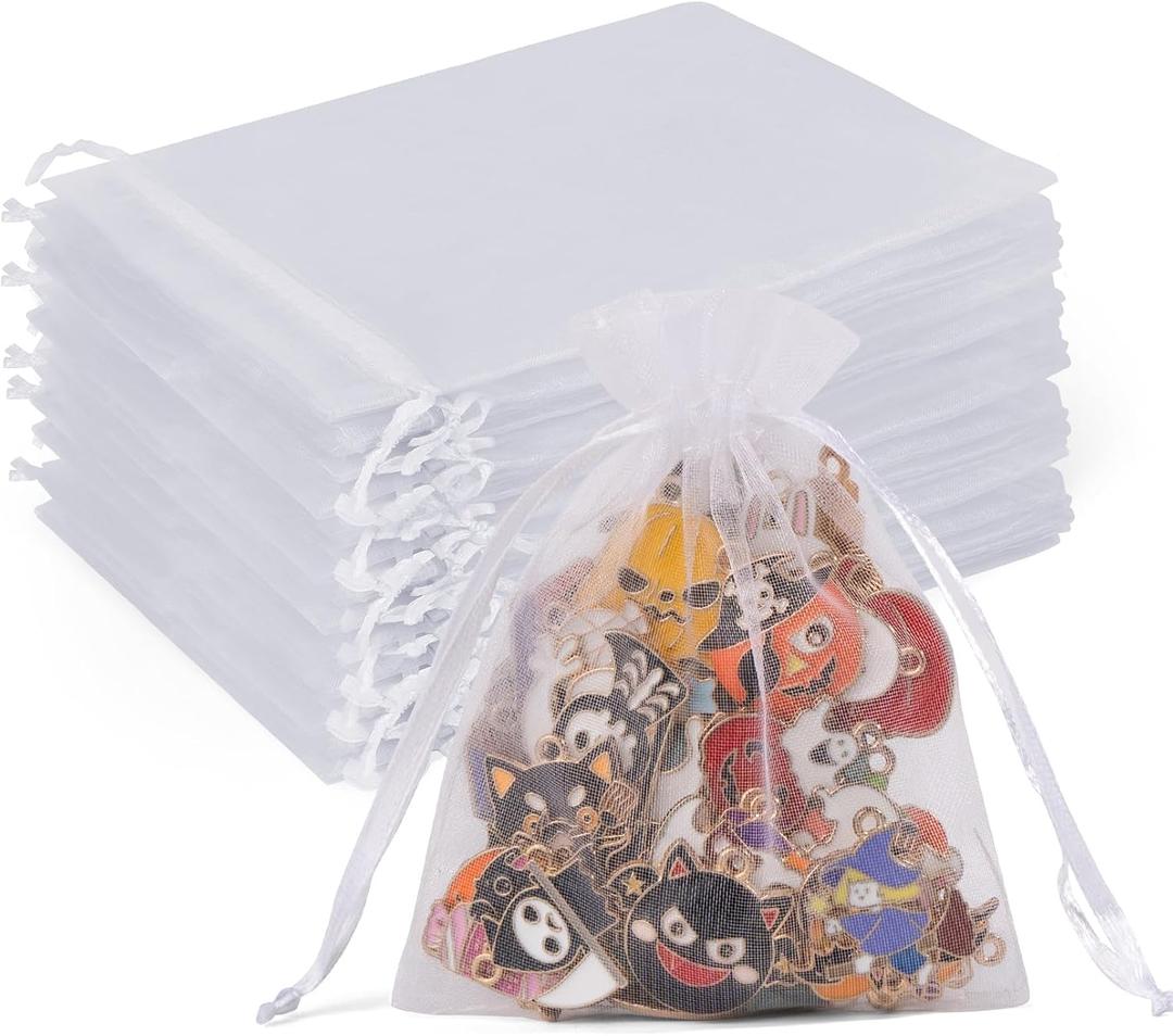 Crweety 50 Pack White Organza Bags 3x4 Inch, Small Mesh Gift Bags for Jewelry Sachet, Elegant Small Mesh Bag Drawstring for Candy Wedding Party Favor, Bridal Shower, Baby Shower & Mothers Day