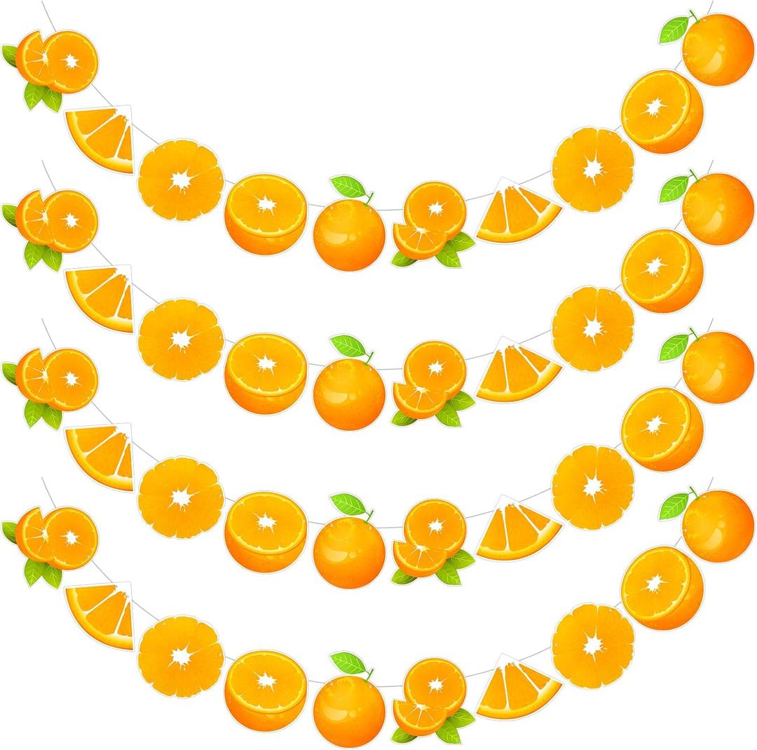 Henoyso 4 Pack Orange Garland Banners for Little Cutie Baby Shower, Orange Birthday Party Decorations, Citrus Slice Fruit Garland Photo Backdrop Fruit Theme Decor