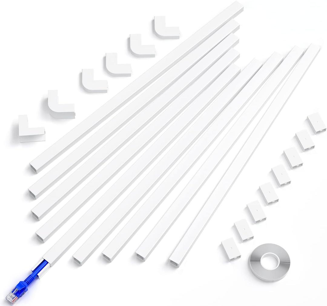 Delamu Cord Cover, 142in Wire Covers for Cords on Wall, Small Cord Cable Hider for 1 Wire, Ease Installation Cords Hider for Wall Mount TV, Paintable Cable Cover Raceway, L15.7 W0.59 H0.4in, White