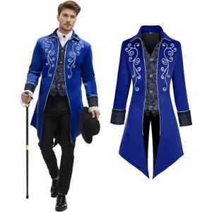 Men's Medieval Steampunk Jacket Victorian Coat Renaissance Renaissance Tailcoat Halloween Costume (3X-Large, Blue)