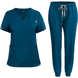 niaahinn Women's Scrub Top with Classic V-Neck & Yoga Jogger Pants Medical Nursing Uniform Set Size M