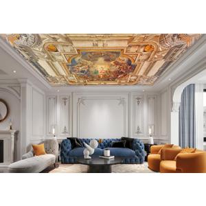 Gold Rome Church Ceiling Wallpaper Mural Renaissance Art Wall Mural Baroque Art Wall Decoration for Bedroom Living Room (Not Self-Adhesive) (127" x 96")