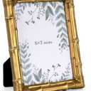5x7 Picture Frame Bamboo, Resin Photo Frame with Tempered Glass Rustic Decorative Frame for Tabletop Display or Wall Display Option, Ideal for Living Room, Hallway, Bedside Home Dcor, Gold