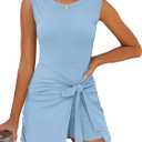 Caracilia Women Summer Sleeveless Bodycon Tie Cinched Waist Romper Skort Mini Dress Built in Shorts Night Out Vacation Dress,Large