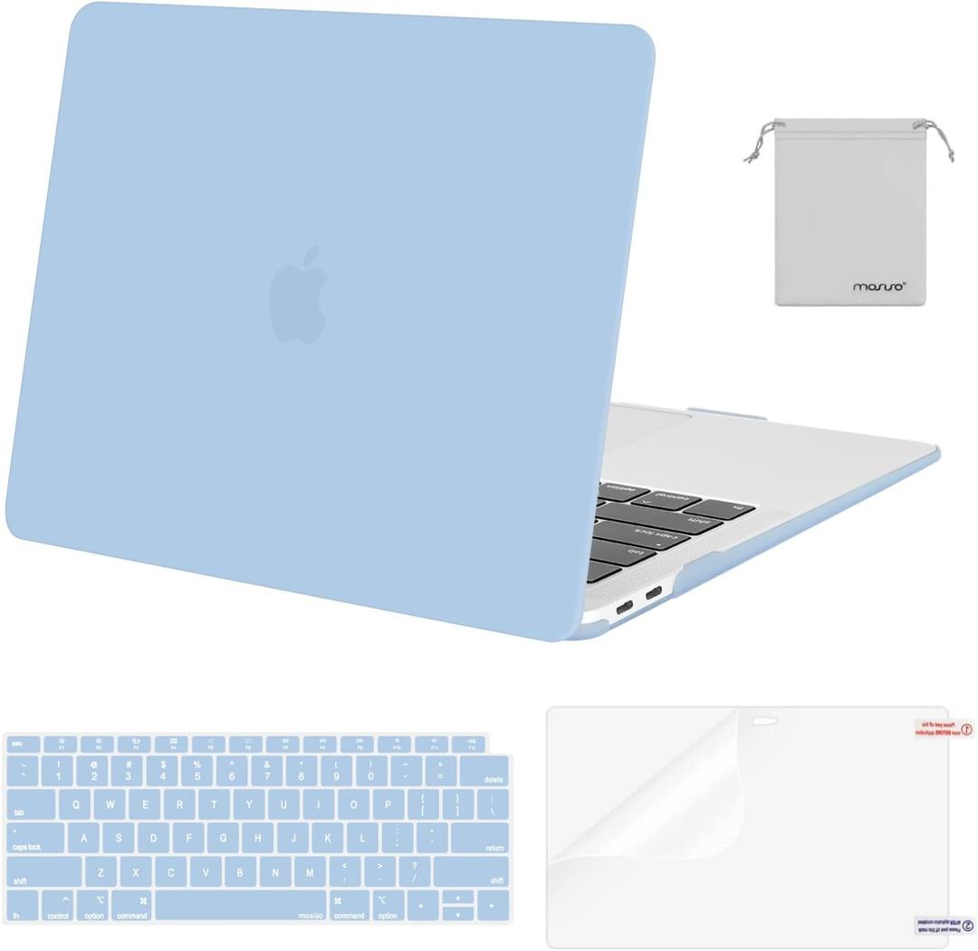 MOSISO Compatible with MacBook Air 13 inch Case M1 Chip 2021-2018 Release A2337 A2179 A1932, Plastic Hard Shell & Keyboard Cover & Screen Film & Storage Bag for MacBook Air 13.3 inch Case, Airy Blue