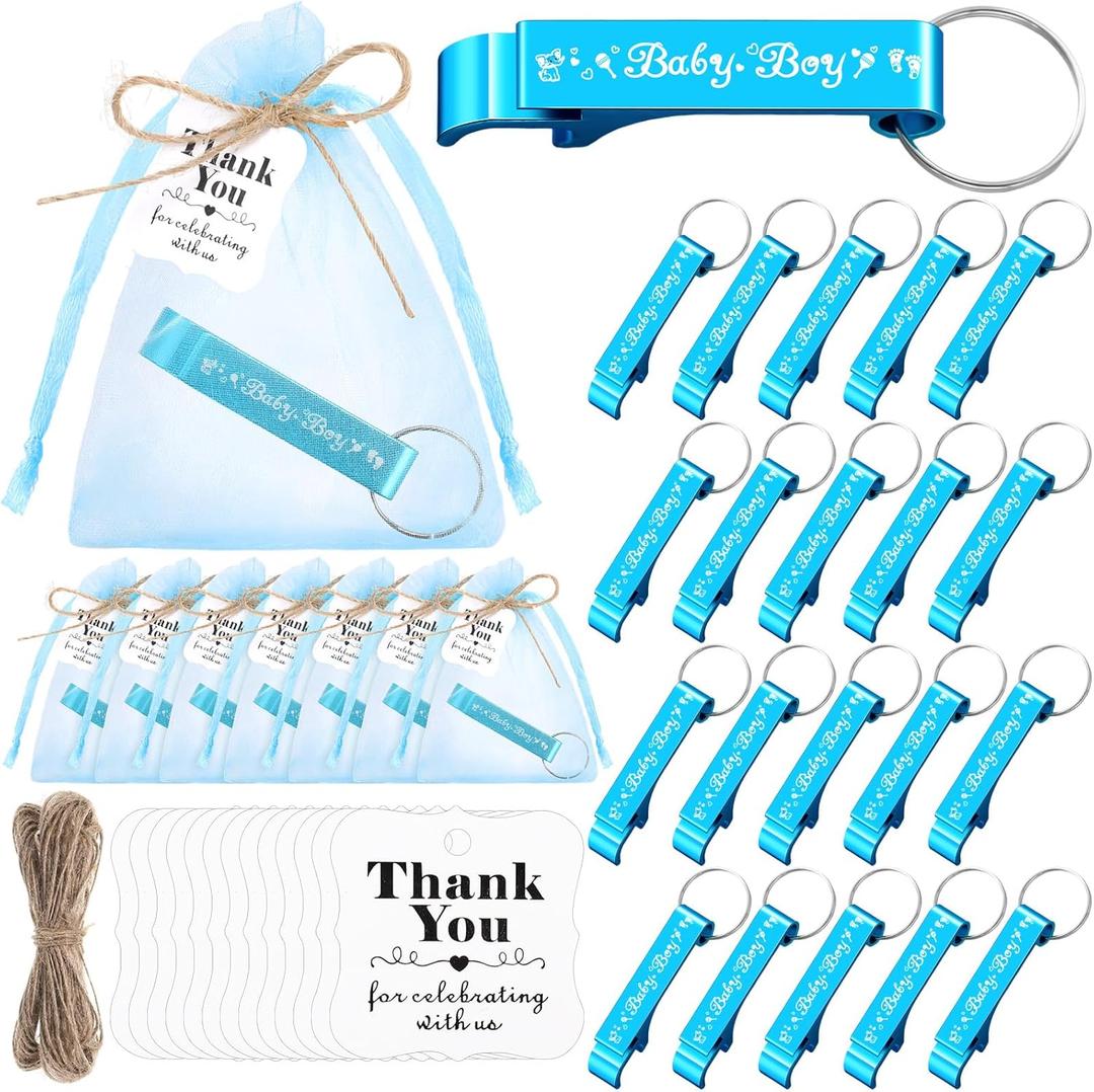 Tioncy 50 Set Baby Shower Bottle Opener Favors Baby Shower Gifts for Guests Beer Opener Keychains Thank You Tags Organza Bags Return Souvenirs for Gender Reveal Birthday Party Decorations Supplies