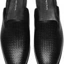 ELANROMAN Men's Backless Loafers Black Genuine Leather Mules Slippers Slip on Shoes (8)