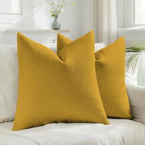 HAUSSY Pack of 2 Faux Linen Pillow Covers 20x20 Inch, Decorative Throw Pillows Soft Neutral Cushion Covers Home Decor Modern Pillow Cases for Couch Living Room Sofa Bed, Mustard Yellow (Covers Only)