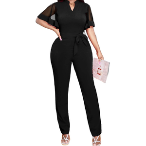 Oxgmoky Women's Jumpsuits Elegant Business V Neck Zipper Long Sleeve Sexy Strap Straight Long Pants Rompers With Pockets XL