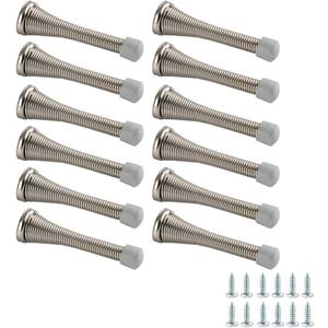 Amazon Basics Spring Door Stopper with Rubber Bumper Tips, Brushed Nickel, 12-Pack