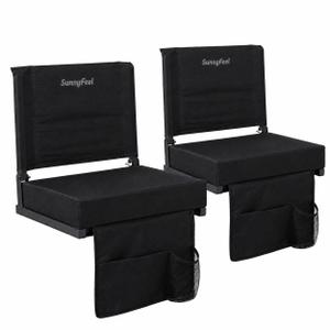 SUNNYFEEL Stadium Seats with Back Support & Cushion - Folding Bleacher Seat, 3.1" Thick Foam, 300 LB Portable Chair with Storage Pocket & Shoulder Strap for Games, Sports, Camping, Concerts