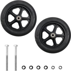 Wealrit 2 Pack Black Wheels Replacement for Wheelchairs - 8 Inch Solid Walker Wheels
