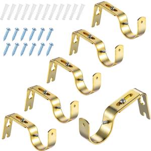 Frienda 6 Pcs Curtain Rod Brackets Adjustable Holder Wall for 1 Inch Diameter Curtain Rod General Bracket Hooks with Screws (Gold)